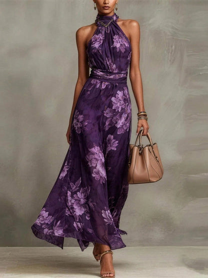 Glenna Floral Maxi Dress | Lightweight Chiffon, Halter Neck 7