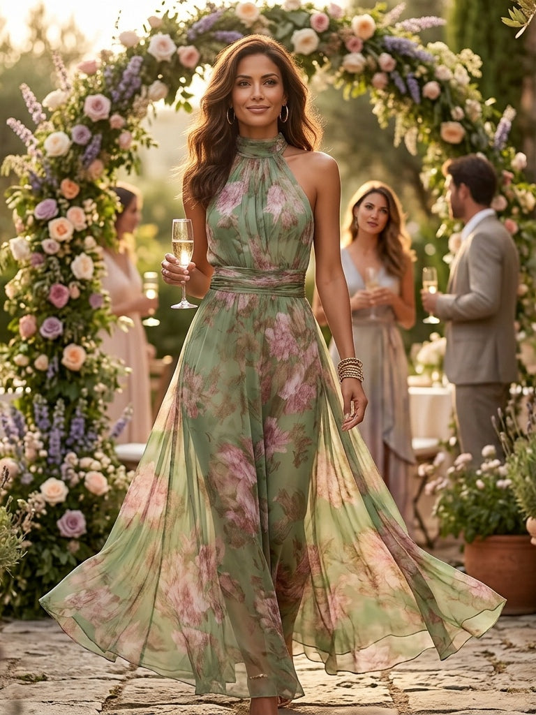 Glenna Floral Maxi Dress | Lightweight Chiffon, Halter Neck 8