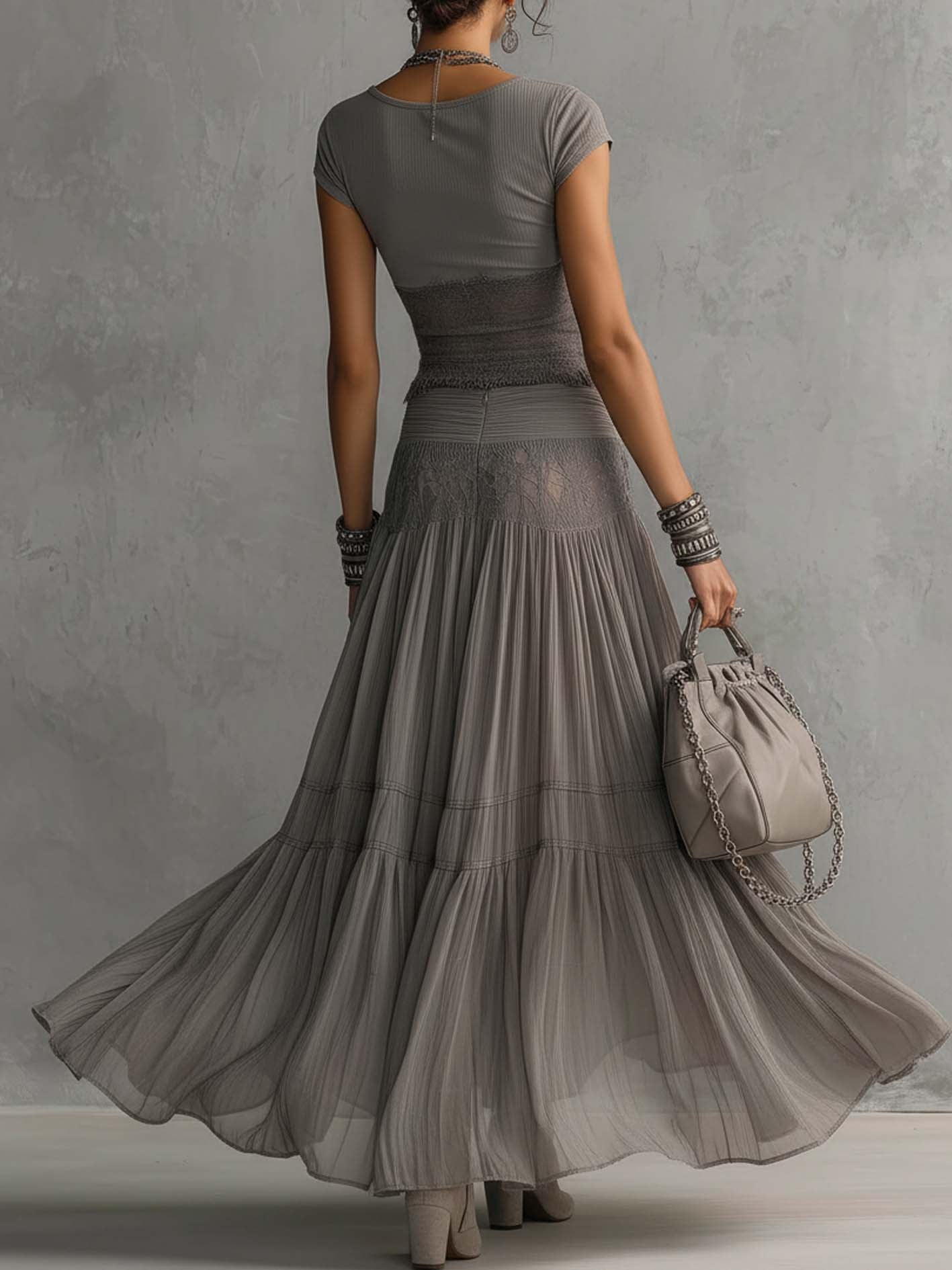Glenna Two-Piece Set | Sheer Lace Top and Pleated Maxi Skirt for Summer and Formal Events 1