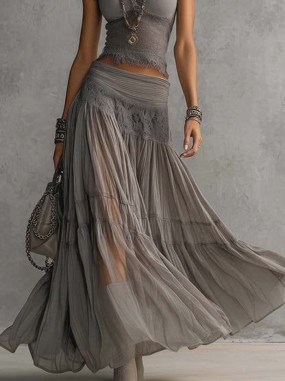 Glenna Two-Piece Set | Sheer Lace Top and Pleated Maxi Skirt for Summer and Formal Events 3
