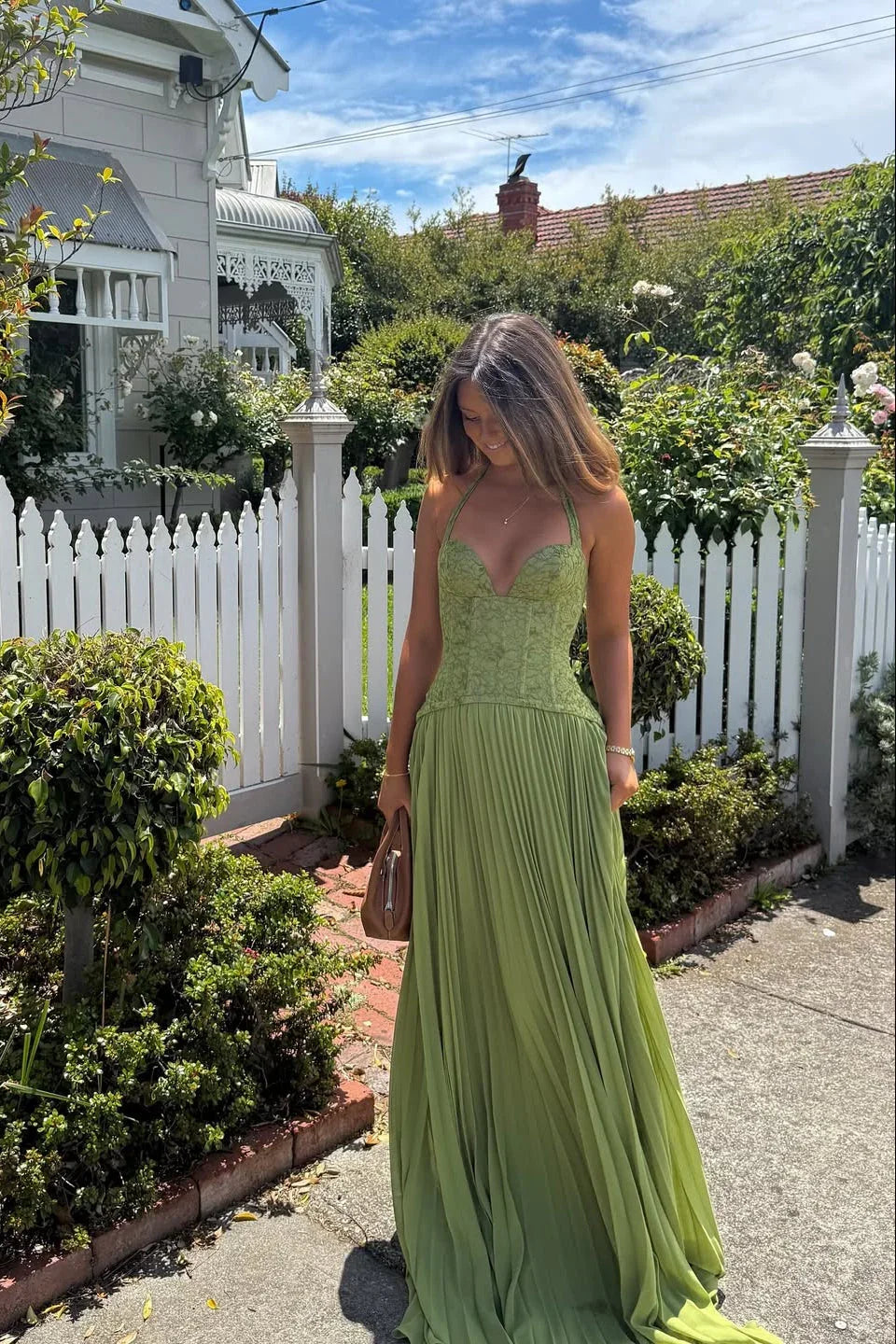 Glimmer Midi Dress | Green Corset, Pleated Skirt for Summer Parties 2