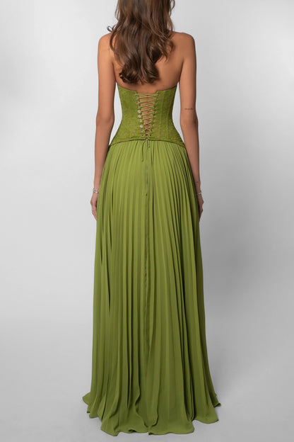 Glimmer Midi Dress | Green Corset, Pleated Skirt for Summer Parties 5