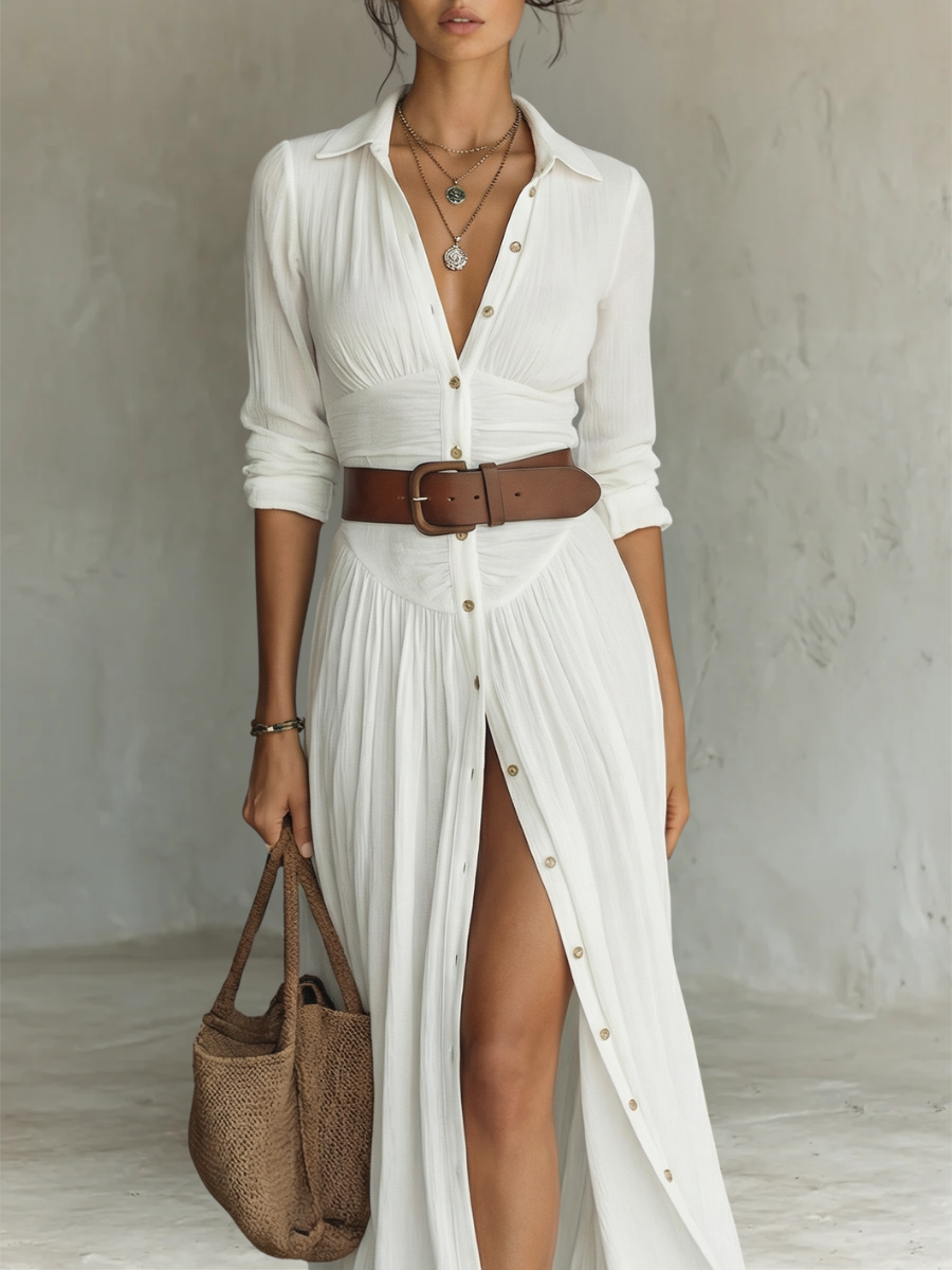 Haven Maxi Dress | Long Sleeve, Pleated Skirt, Collared 2