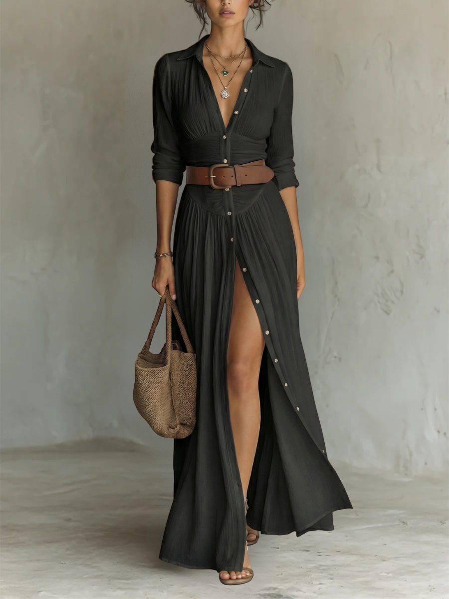 Haven Maxi Dress | Long Sleeve, Pleated Skirt, Collared 3