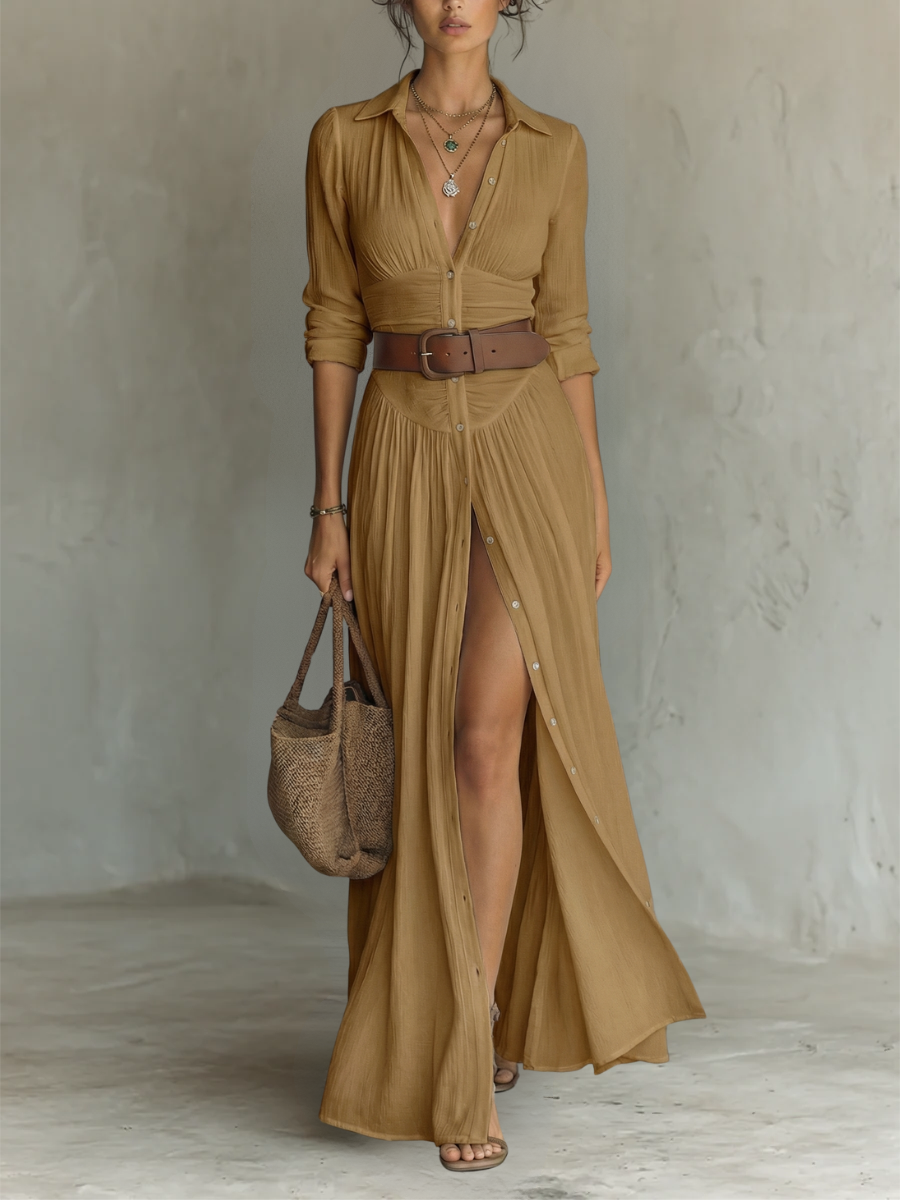 Haven Maxi Dress | Long Sleeve, Pleated Skirt, Collared 5