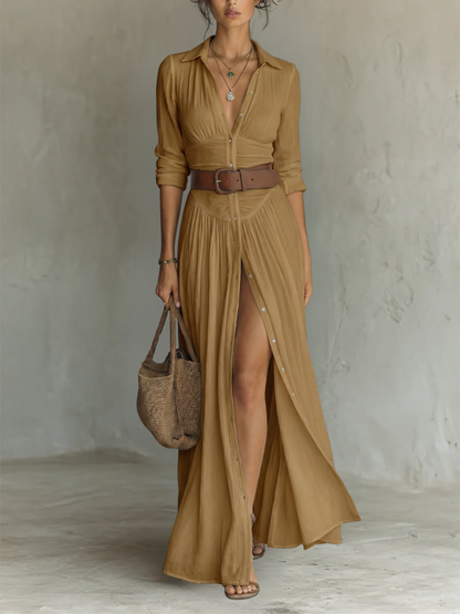 Haven Maxi Dress | Long Sleeve, Pleated Skirt, Collared 5