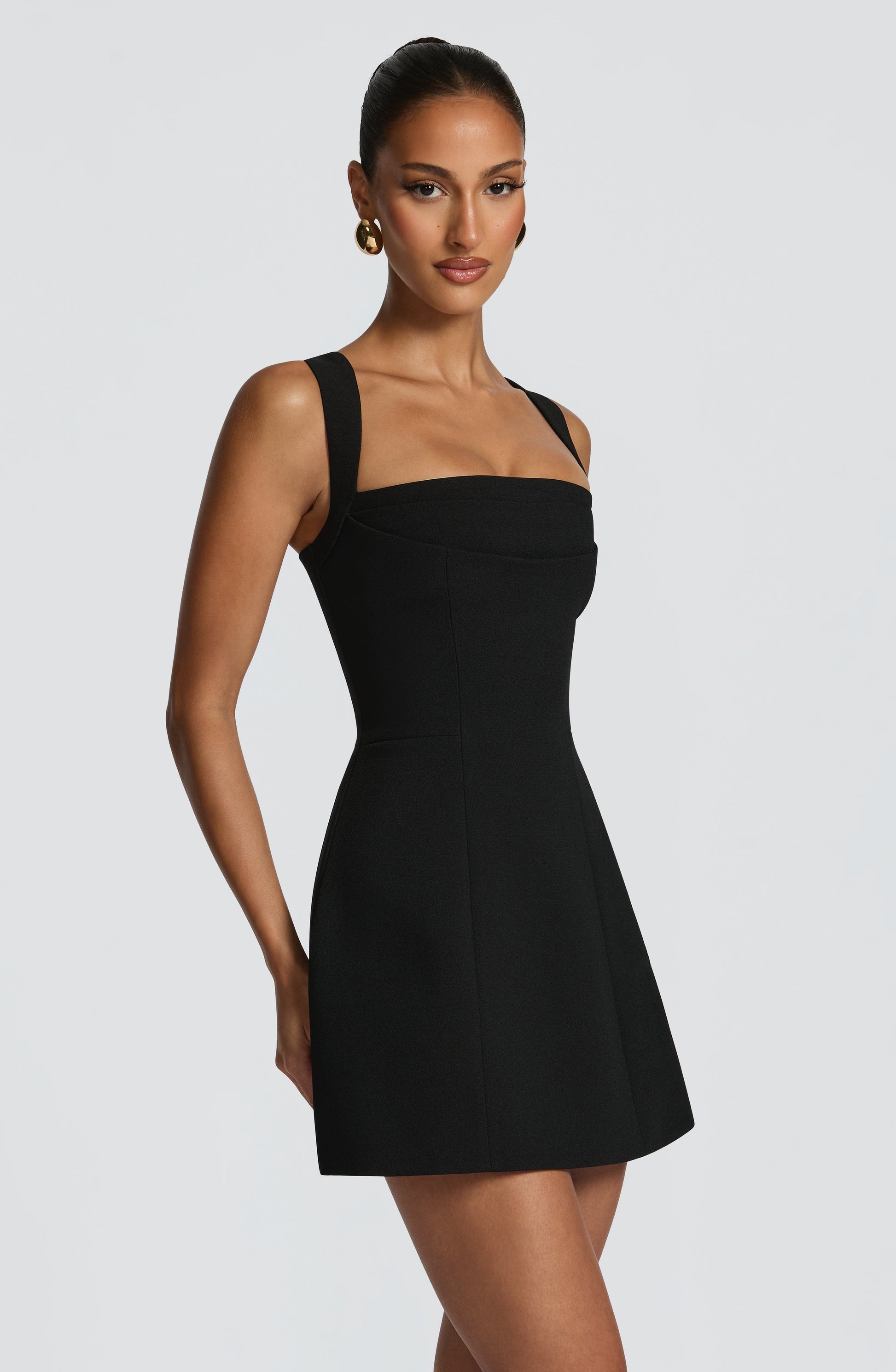 Iona Mini Dress | Black Crepe with Lace-Up Back, Formal Cocktail Style 2
