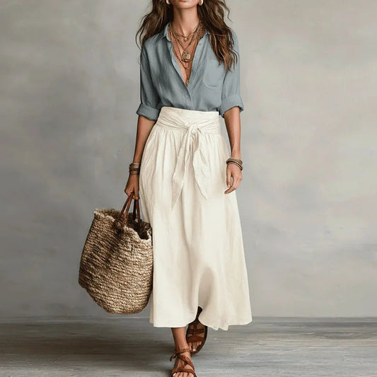 Jade Women's Co-Ord Set | Lightweight Linen Two Piece Skirt Set with Tie-Waist 0
