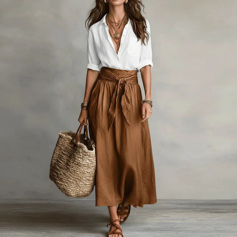Jade Women's Co-Ord Set | Lightweight Linen Two Piece Skirt Set with Tie-Waist 1