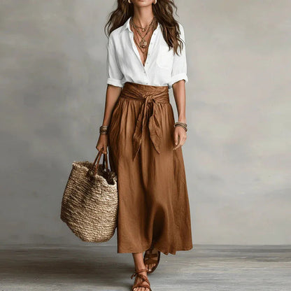 Jade Women's Co-Ord Set | Lightweight Linen Two Piece Skirt Set with Tie-Waist 1