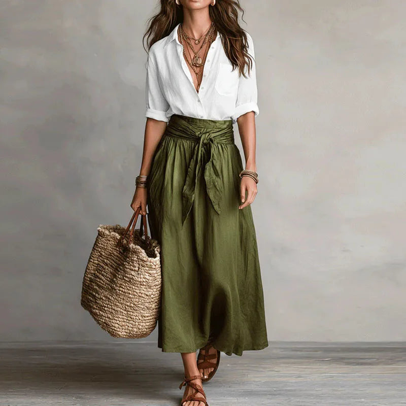 Jade Women's Co-Ord Set | Lightweight Linen Two Piece Skirt Set with Tie-Waist 2