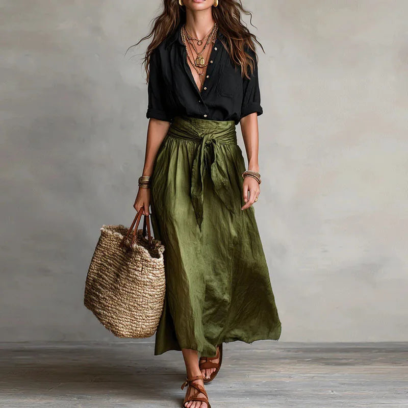 Jade Women's Co-Ord Set | Lightweight Linen Two Piece Skirt Set with Tie-Waist 3