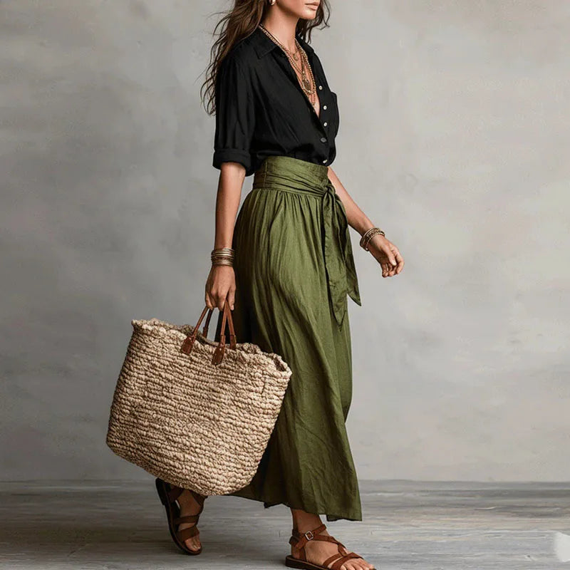 Jade Women's Co-Ord Set | Lightweight Linen Two Piece Skirt Set with Tie-Waist 4