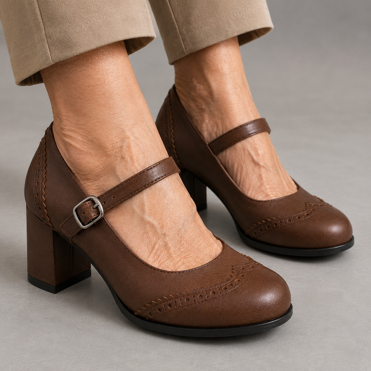 Kris Mary Jane Shoes | Brogue Block Heel, Comfortable Fit 1