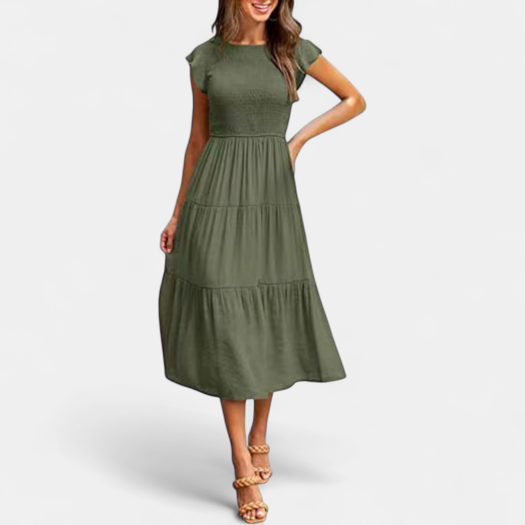 Kriselle Midi Dress | Flutter Sleeve A-Line Black Dress for Wedding Guests and Summer Events 0