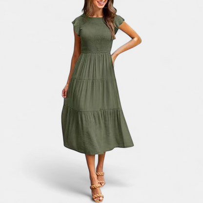 Kriselle Midi Dress | Flutter Sleeve A-Line Black Dress for Wedding Guests and Summer Events 0