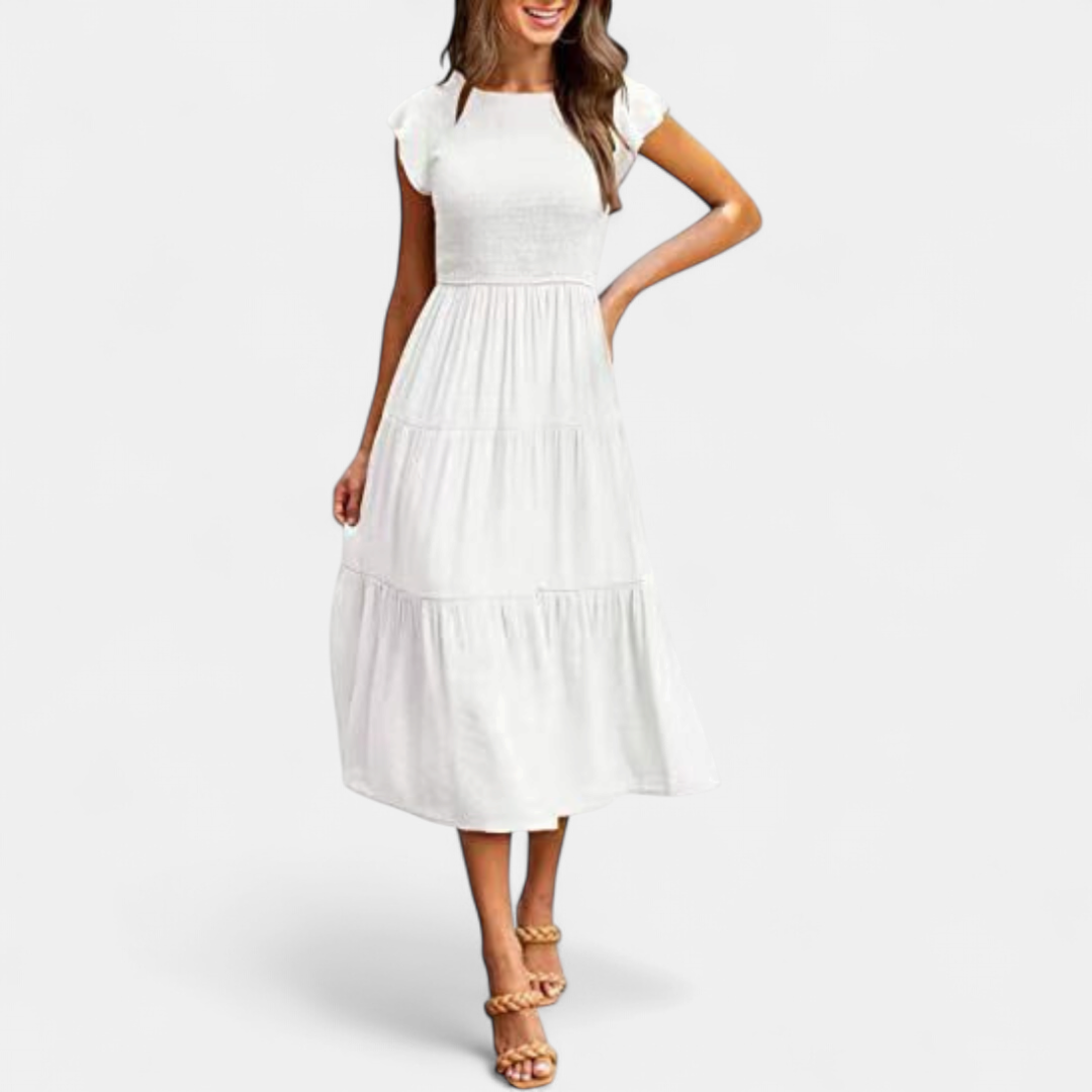 Kriselle Midi Dress | Flutter Sleeve A-Line Black Dress for Wedding Guests and Summer Events 1