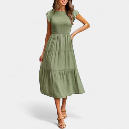 Kriselle Midi Dress | Flutter Sleeve A-Line Black Dress for Wedding Guests and Summer Events 4