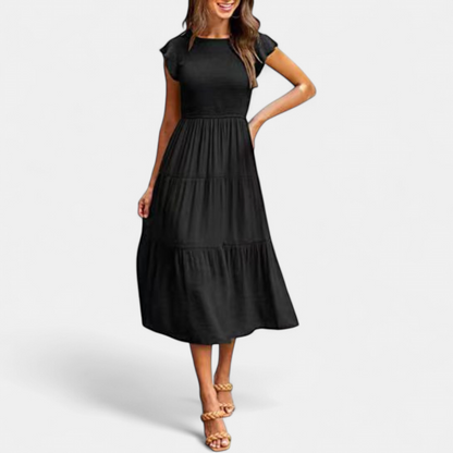 Kriselle Midi Dress | Flutter Sleeve A-Line Black Dress for Wedding Guests and Summer Events 7