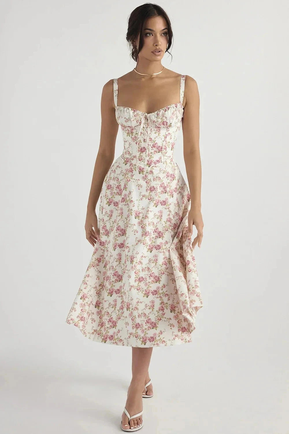 Lina Floral Summer Dress | Corset Bodice, Adjustable Straps 11