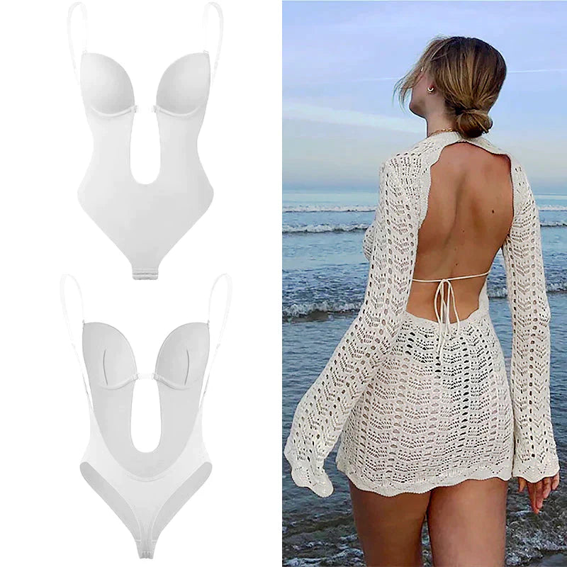 Liora Backless Bodysuit | Seamless Shapewear, Sculpting Cups in Black or White 3