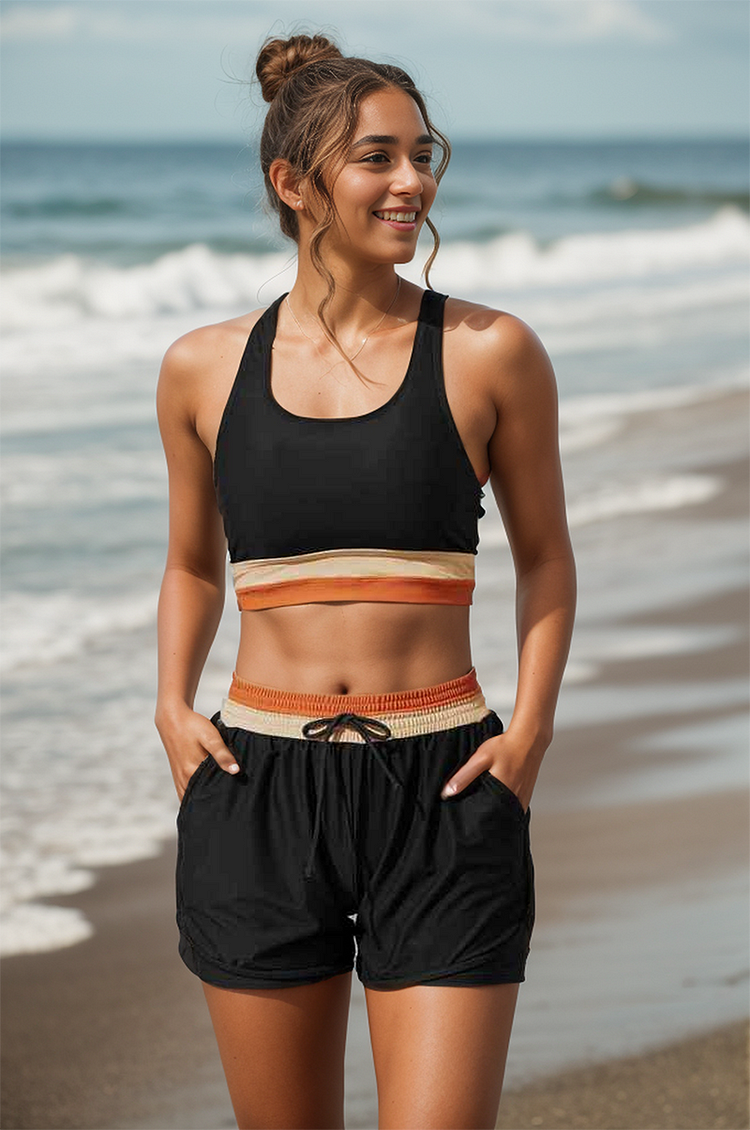 Liora High Waisted Bikini Set | Black Colorblock, Racerback Design, UV Protection 0