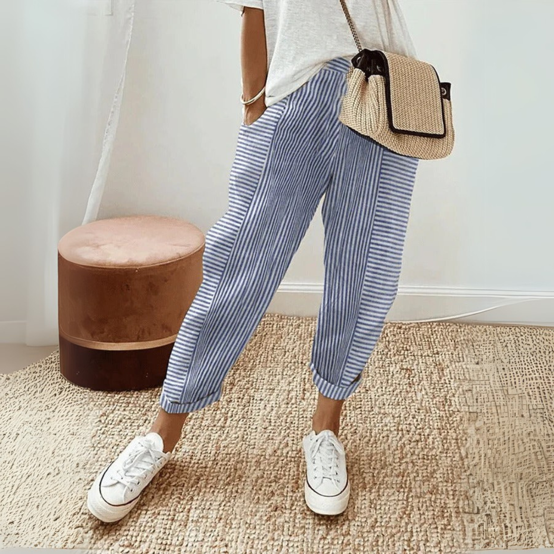 Luxe Comfort Women's Pants | High Waist, Stripe Design, Breathable Polyester 3