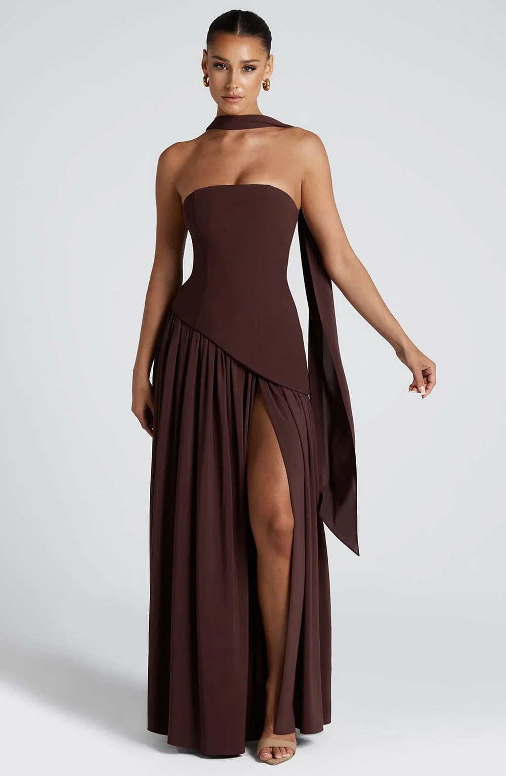 Luxe Corset Dress | Strapless, High Slit Wedding Guest Dress 0