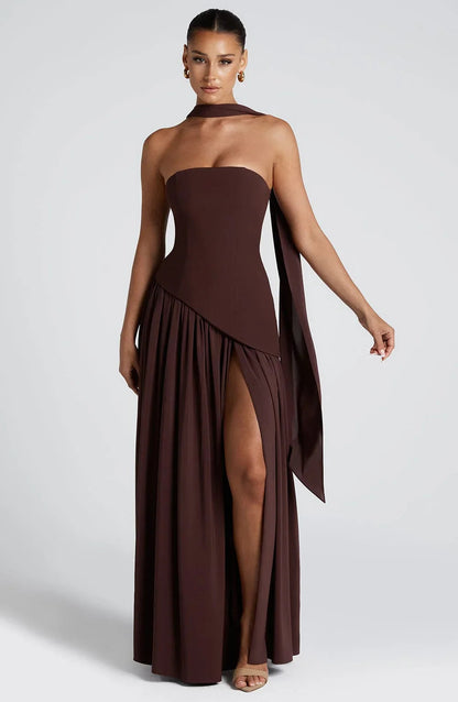 Luxe Corset Dress | Strapless, High Slit Wedding Guest Dress 0
