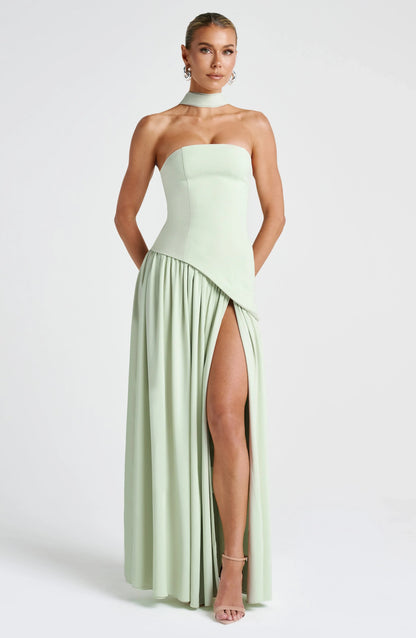 Luxe Corset Dress | Strapless, High Slit Wedding Guest Dress 9