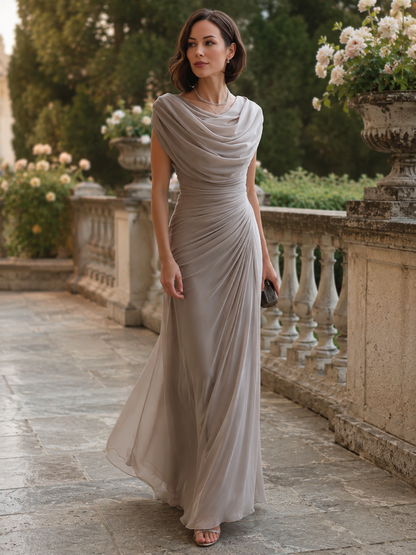 Mira Black Maxi Dress | Draped Cowl-Neck, Ruched Waist for Women 1