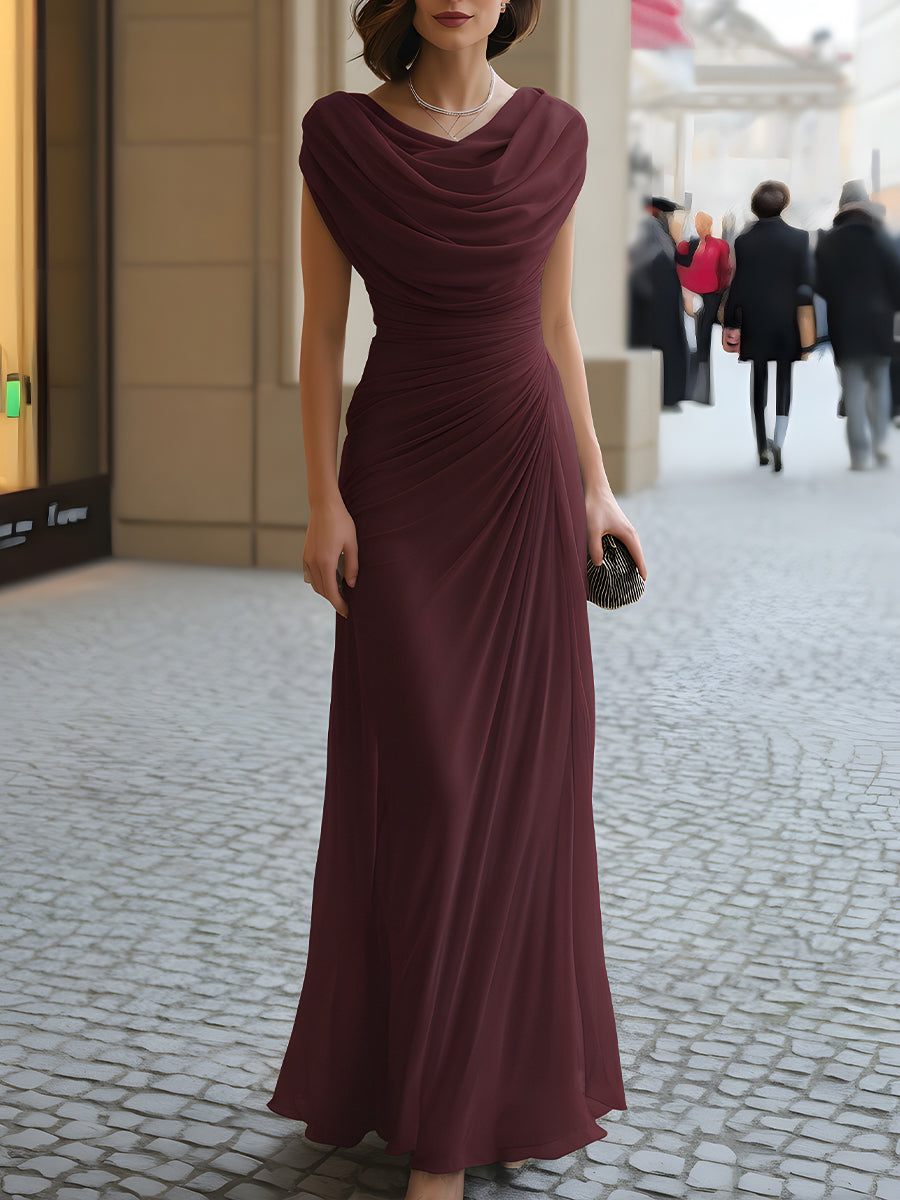 Mira Black Maxi Dress | Draped Cowl-Neck, Ruched Waist for Women 6