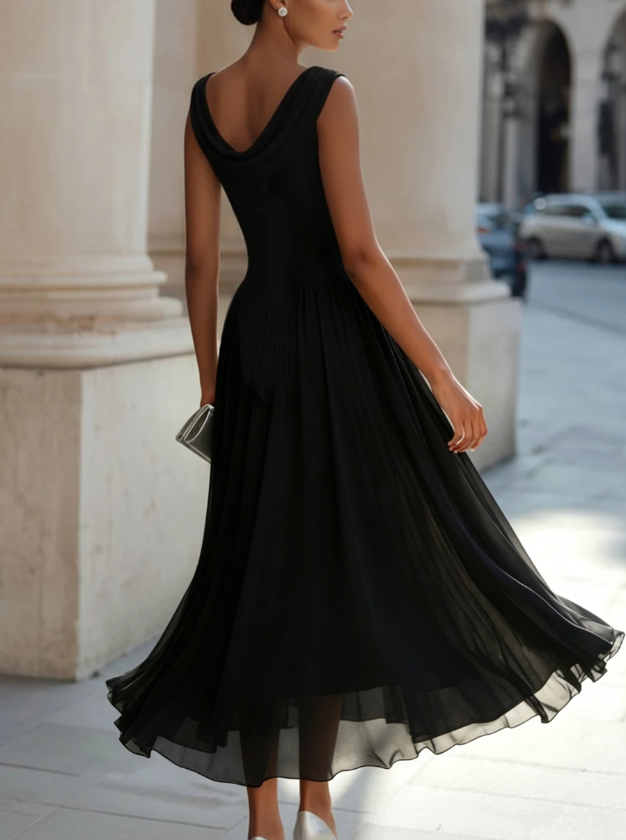Mira Midi Dress | Draped Neck, Pleated Skirt for Women's Formal & Cocktail Events 5