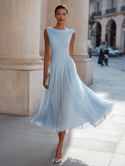 Mira Midi Dress | Draped Neck, Pleated Skirt for Women's Formal & Cocktail Events 8