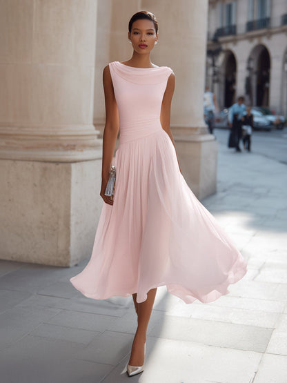 Mira Midi Dress | Draped Neck, Pleated Skirt for Women's Formal & Cocktail Events 9