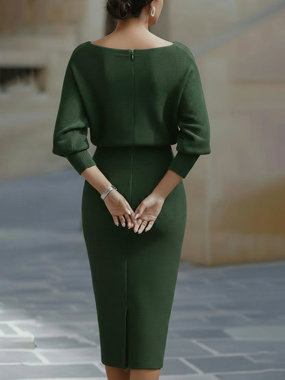 Mira Midi Dress | White Draped Cowl Neck, Batwing Sleeves, Formal 4