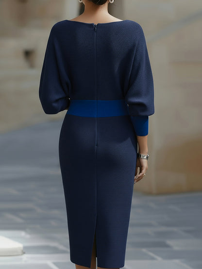 Mira Midi Dress | White Draped Cowl Neck, Batwing Sleeves, Formal 6