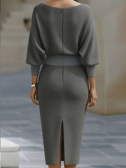 Mira Midi Dress | White Draped Cowl Neck, Batwing Sleeves, Formal 8