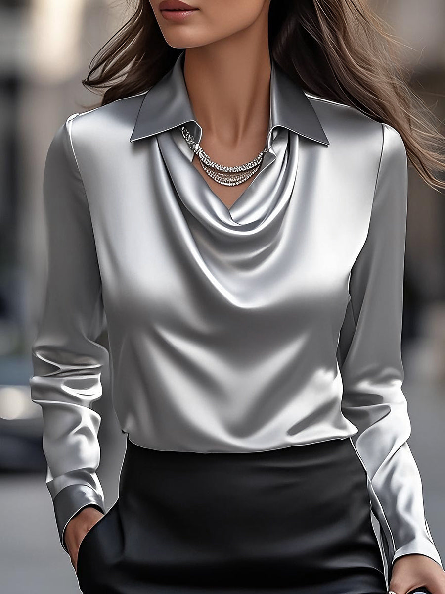 Mira Women's Blouse | Premium Satin, Draped Neckline, Plus Size Available 10