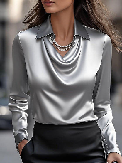 Mira Women's Blouse | Premium Satin, Draped Neckline, Plus Size Available 10