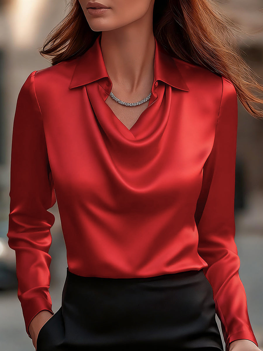 Mira Women's Blouse | Premium Satin, Draped Neckline, Plus Size Available 5