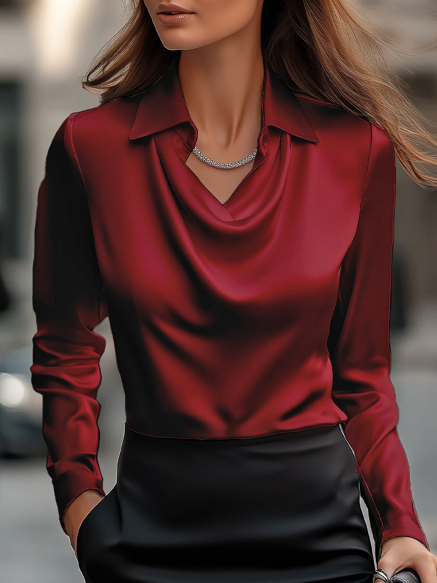 Mira Women's Blouse | Premium Satin, Draped Neckline, Plus Size Available 6