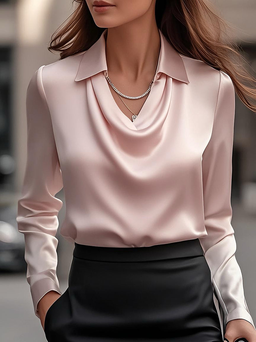 Mira Women's Blouse | Premium Satin, Draped Neckline, Plus Size Available 9