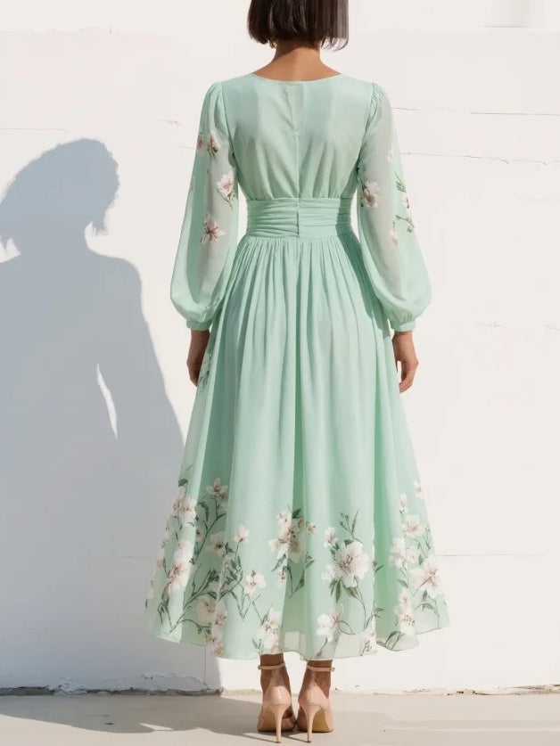 Nerina Midi Dress | Lightweight Chiffon, Floral Design, V-Neck 2
