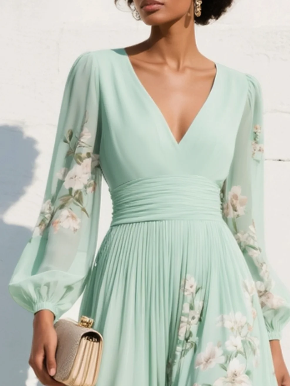 Nerina Midi Dress | Lightweight Chiffon, Floral Design, V-Neck 3