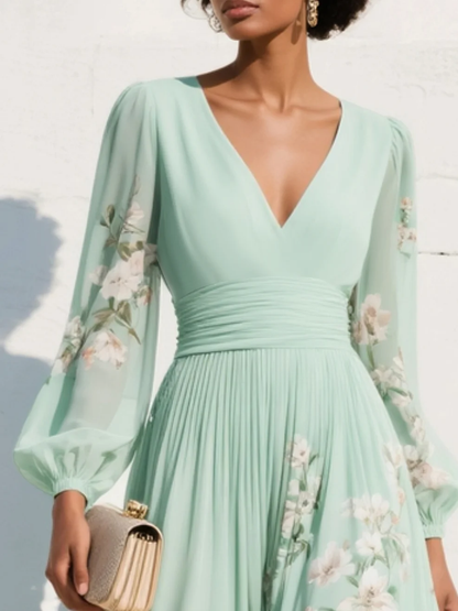 Nerina Midi Dress | Lightweight Chiffon, Floral Design, V-Neck 3