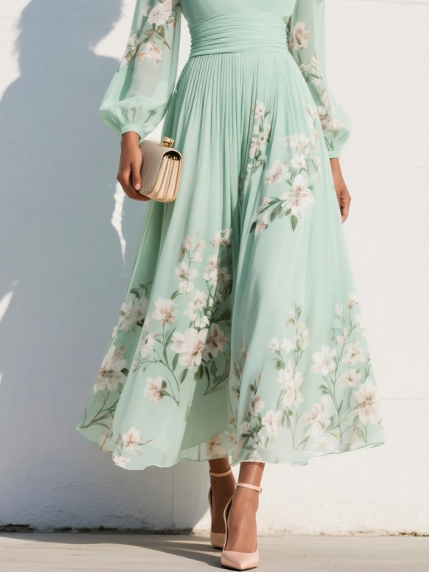 Nerina Midi Dress | Lightweight Chiffon, Floral Design, V-Neck 4