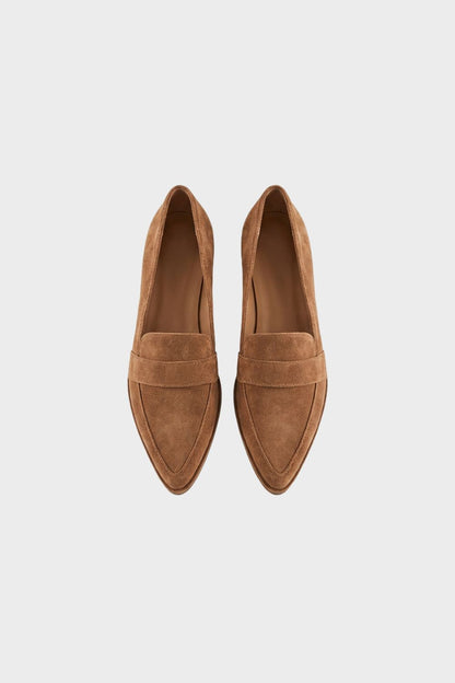 Nina Penny Loafers | Soft Suede, Pointed Toe, Small Block Heel, Black 0