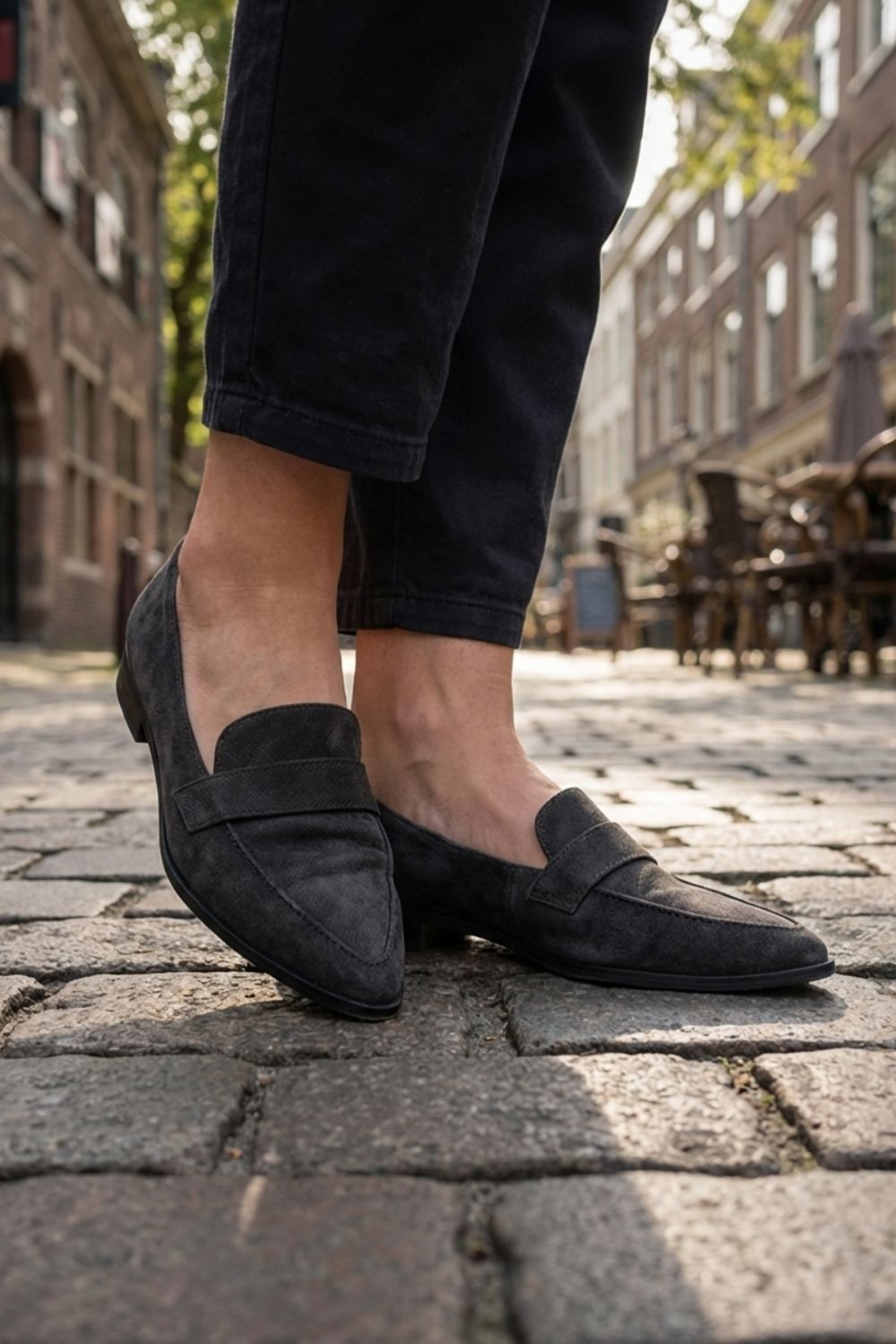 Nina Penny Loafers | Soft Suede, Pointed Toe, Small Block Heel, Black 8