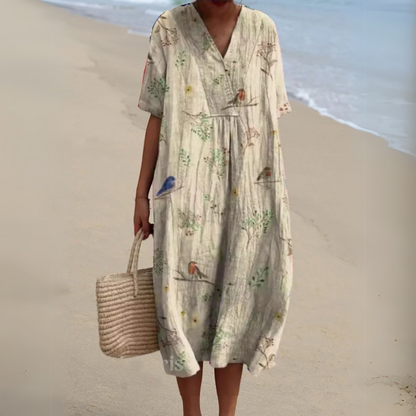 Nina V-Neck Dress | Lightweight Cotton-Linen Blend, Multicolour Summer Style 13